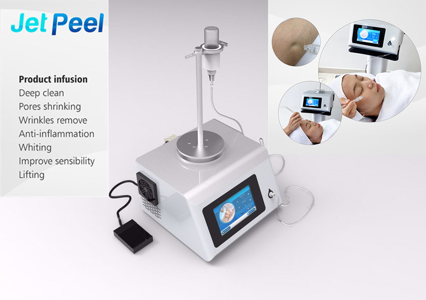 Uso Jet Peel Facial Machine dos cuidados com a pele, dispositivo facial da beleza não invasor